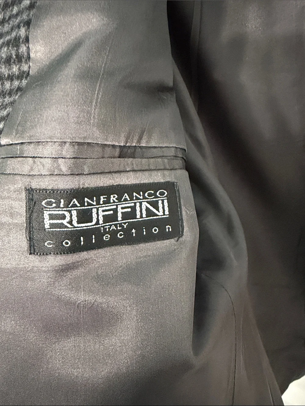 CASHMERE Gian Franco RUFFINI 42L Black/Grey Houndstooth SPORT COAT Blazer EUC